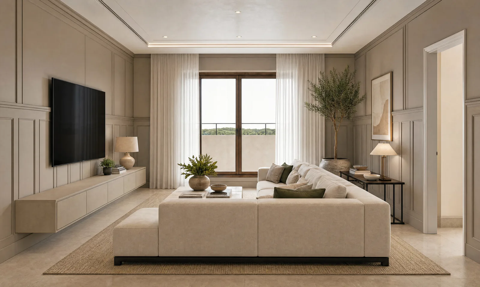 Render fotorrealista da mesma sala gerado pelo ilumo
